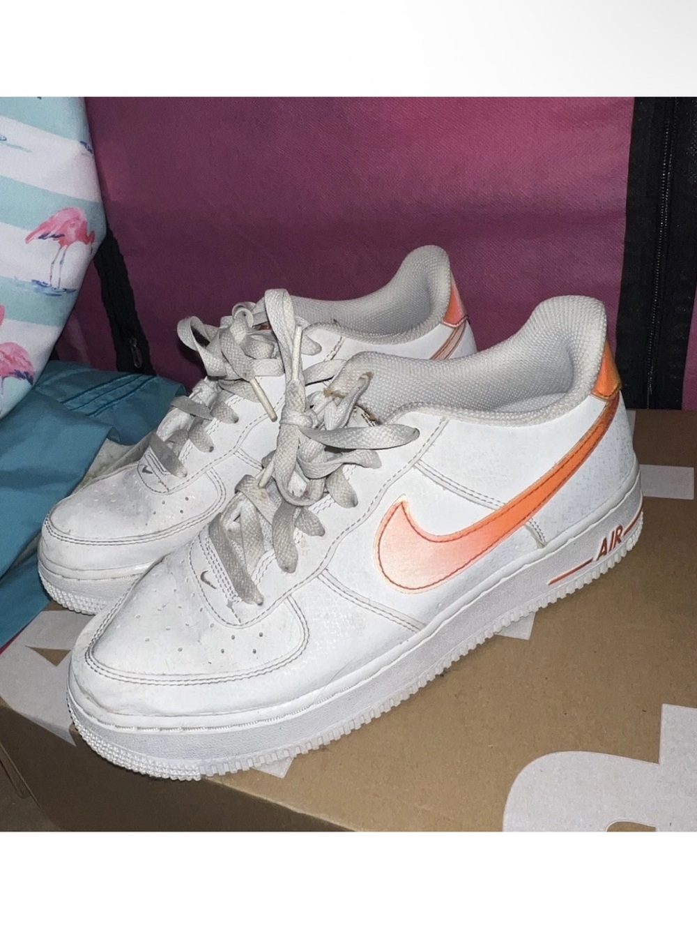 Nike Air Force 1 Next Nature Size 6Y White Orange AF1 Casual FJ4669